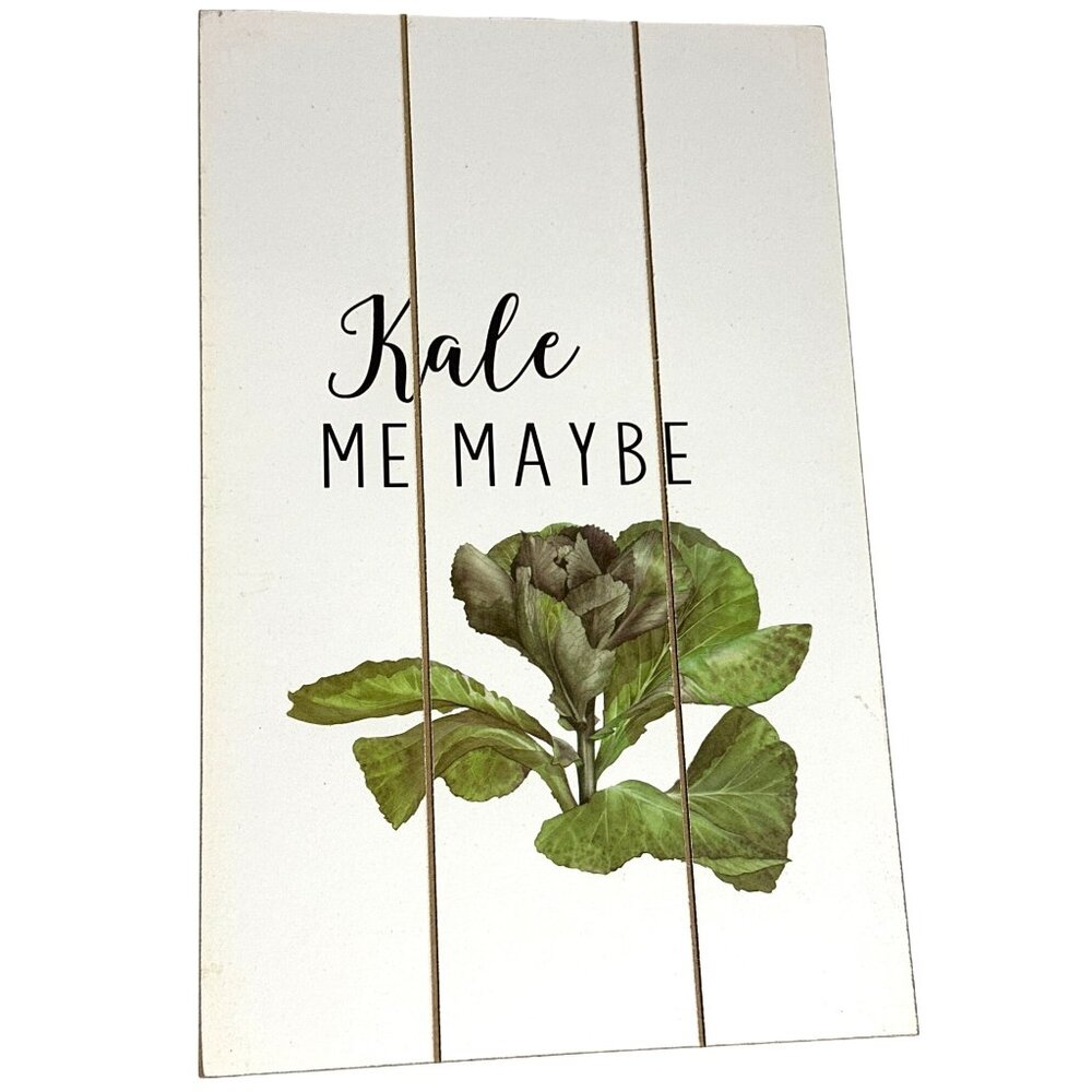 Earthy Garden Wall Decor Plaque "Kale Me Maybe" Wood Country Kitchen Farmhouse